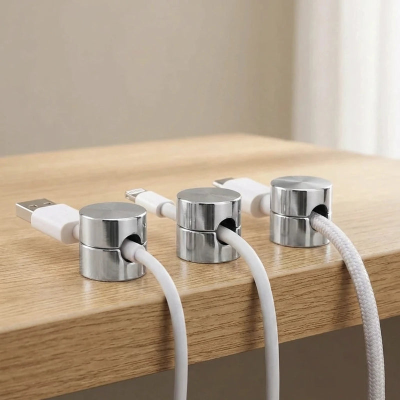 Cable Organiser Set with Cylindrical Metal Holders for Desks