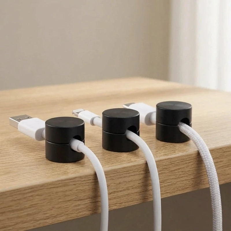 Cable Organiser Set with Cylindrical Metal Holders for Desks