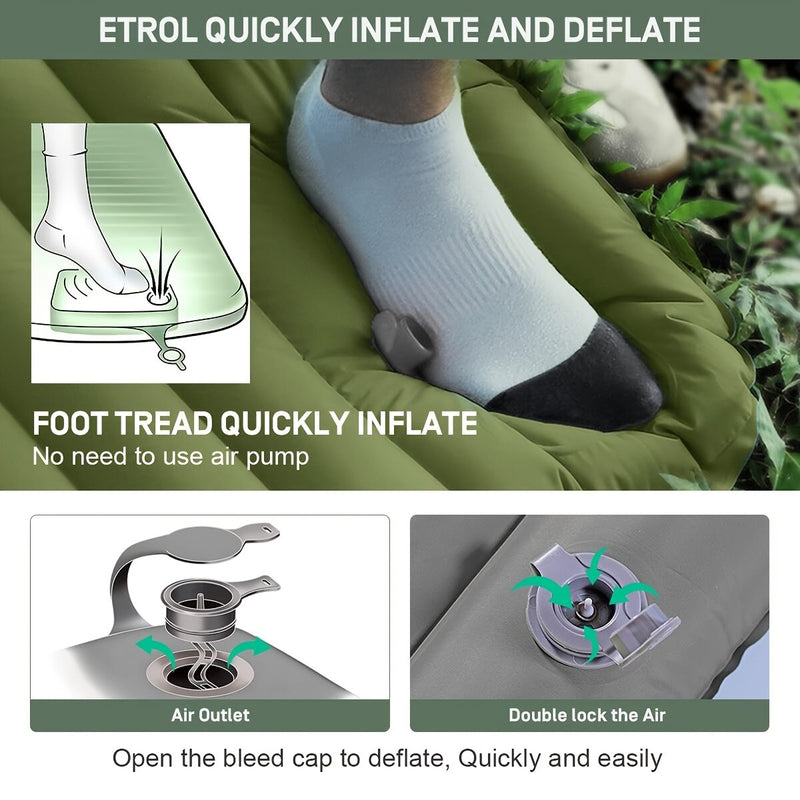 Inflatable Camping Mattress with Built-in Foot Pump and Compact Design