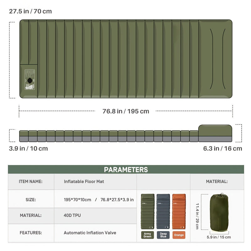 Inflatable Camping Mattress with Built-in Foot Pump and Compact Design