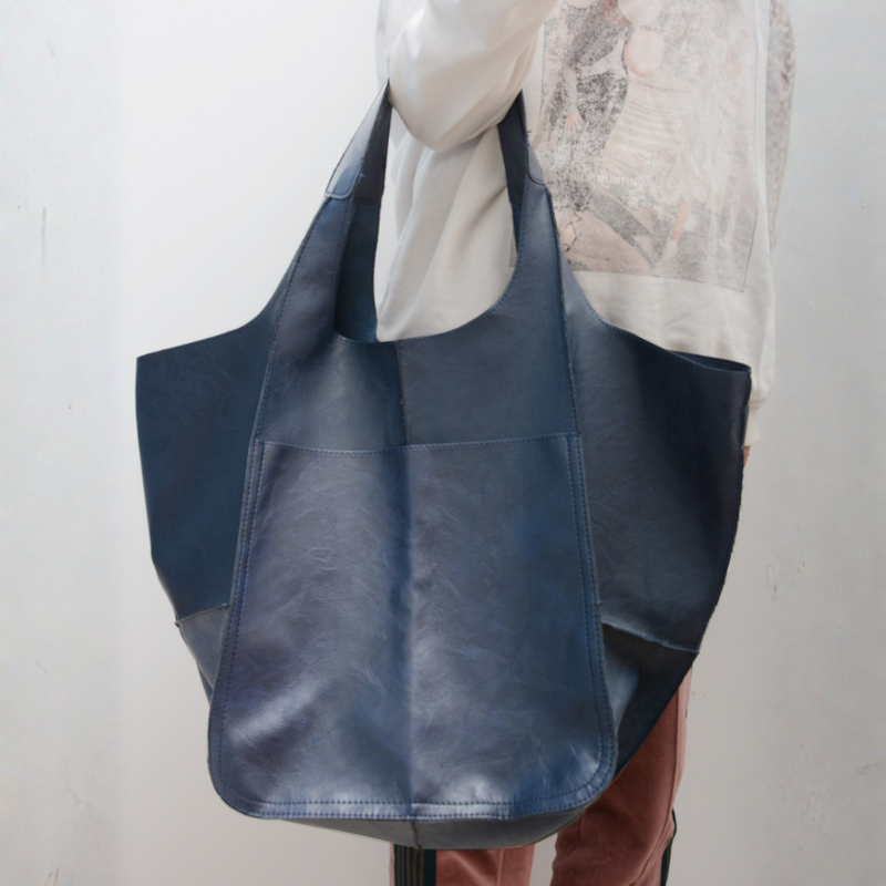 Women’s Large Soft Eco-Leather Tote Bag with Long Shoulder Handles