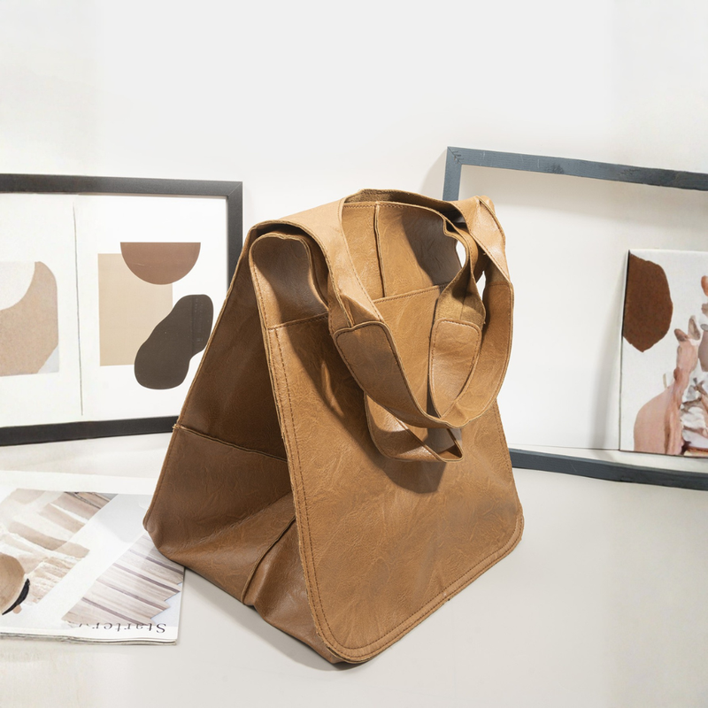 Women’s Large Soft Eco-Leather Tote Bag with Long Shoulder Handles