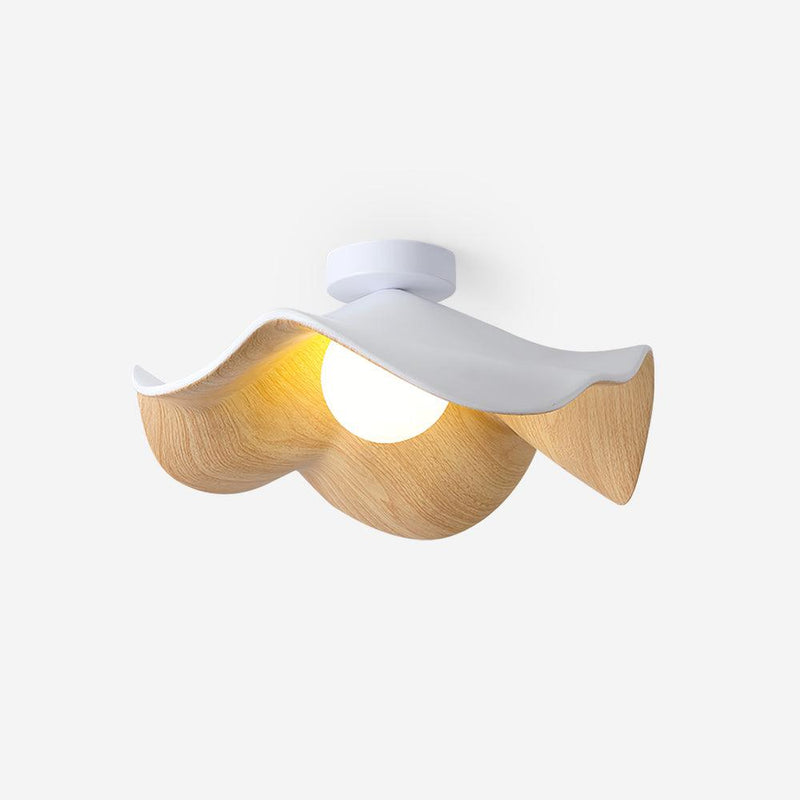 Organic Wave Wood Grain Flush Mount Ceiling Light
