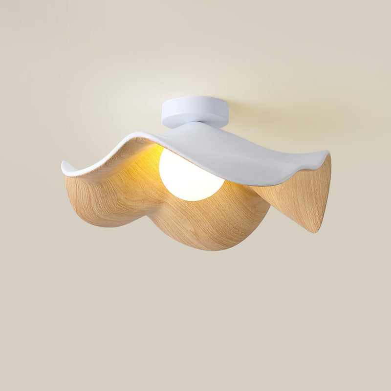 Organic Wave Wood Grain Flush Mount Ceiling Light