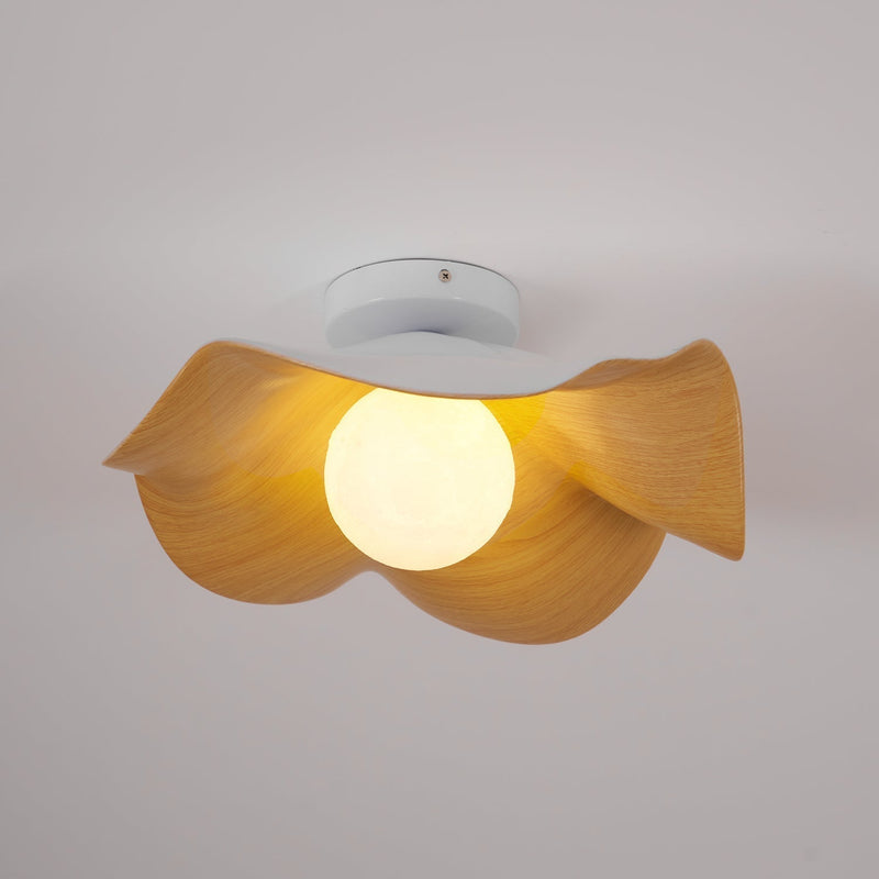 Organic Wave Wood Grain Flush Mount Ceiling Light