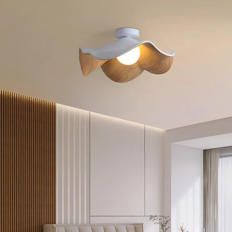 Organic Wave Wood Grain Flush Mount Ceiling Light