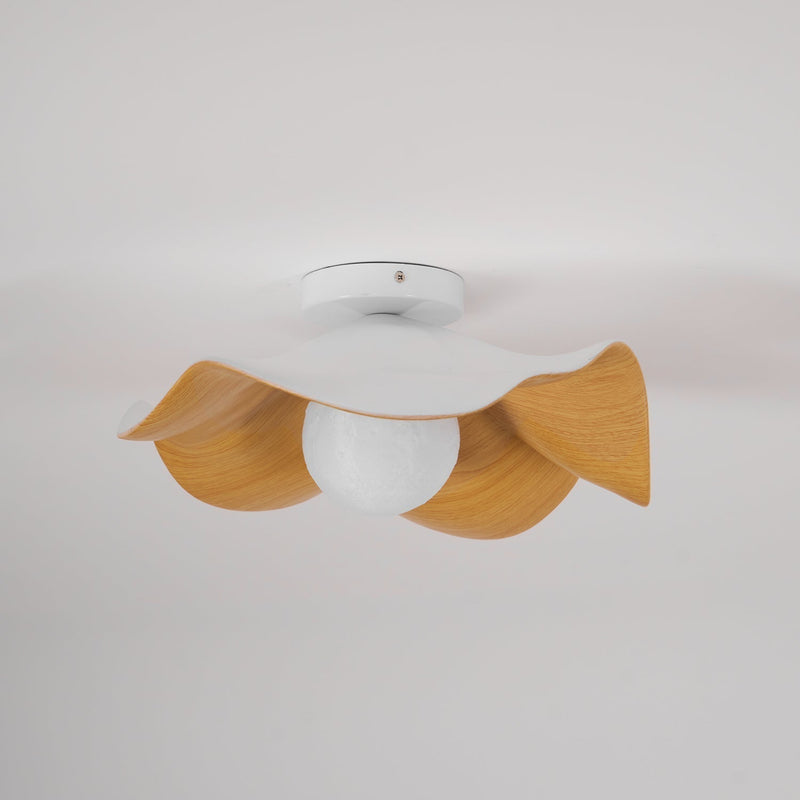 Organic Wave Wood Grain Flush Mount Ceiling Light
