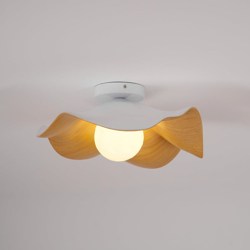 Organic Wave Wood Grain Flush Mount Ceiling Light