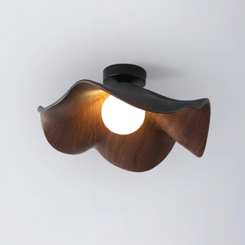 Organic Wave Wood Grain Flush Mount Ceiling Light