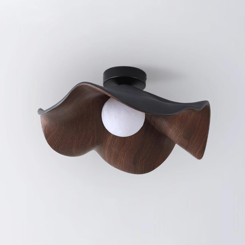 Organic Wave Wood Grain Flush Mount Ceiling Light