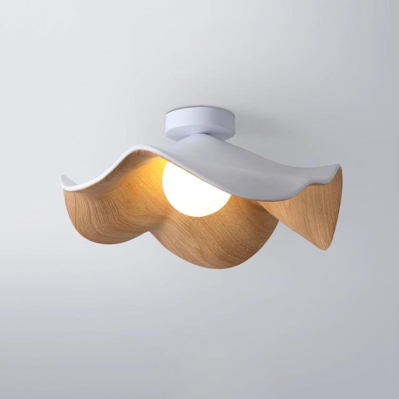 Organic Wave Wood Grain Flush Mount Ceiling Light