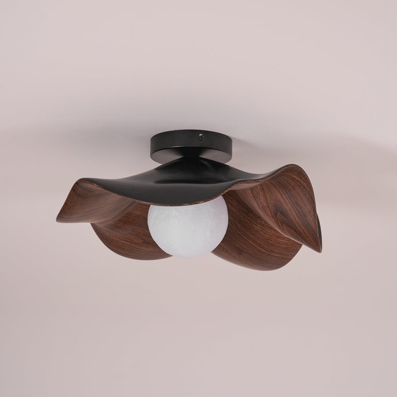 Organic Wave Wood Grain Flush Mount Ceiling Light