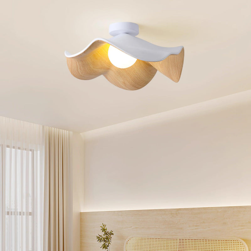 Organic Wave Wood Grain Flush Mount Ceiling Light