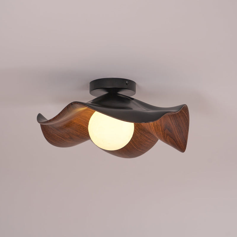 Organic Wave Wood Grain Flush Mount Ceiling Light
