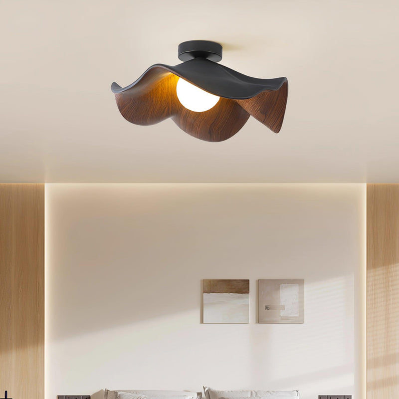 Organic Wave Wood Grain Flush Mount Ceiling Light