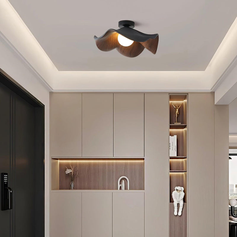 Organic Wave Wood Grain Flush Mount Ceiling Light