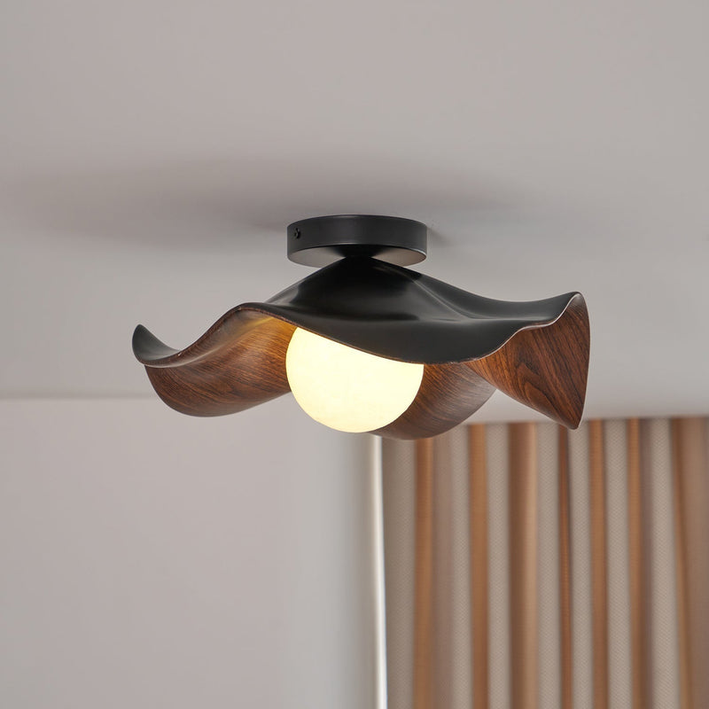 Organic Wave Wood Grain Flush Mount Ceiling Light