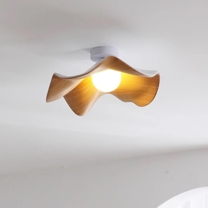 Organic Wave Wood Grain Flush Mount Ceiling Light