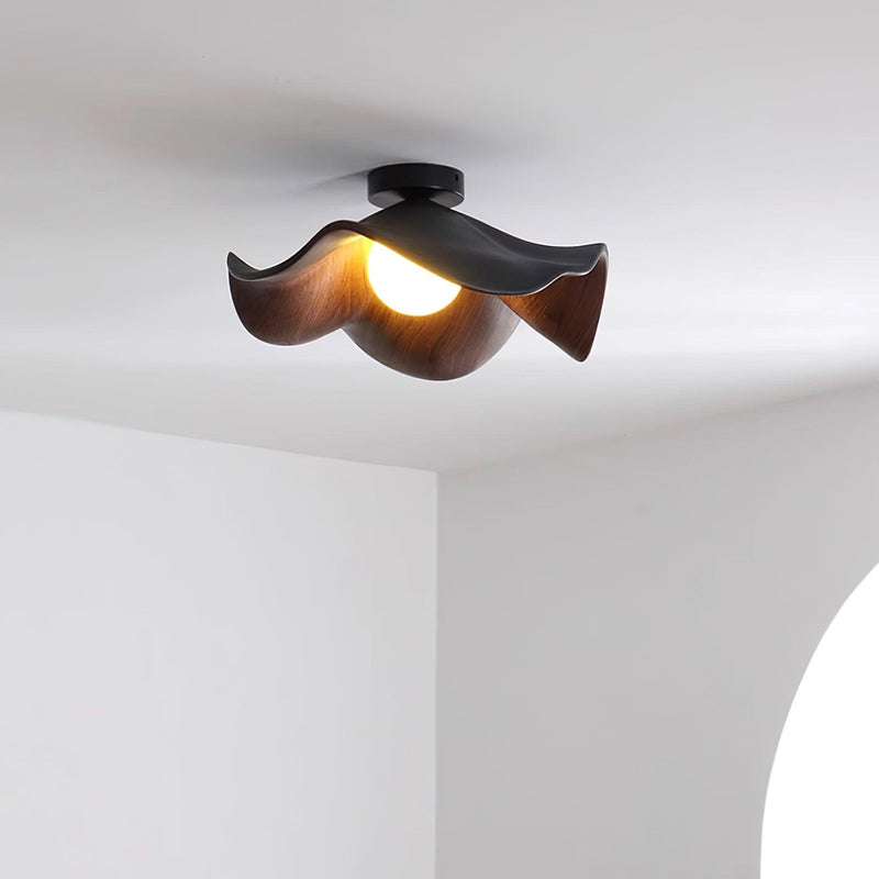 Organic Wave Wood Grain Flush Mount Ceiling Light
