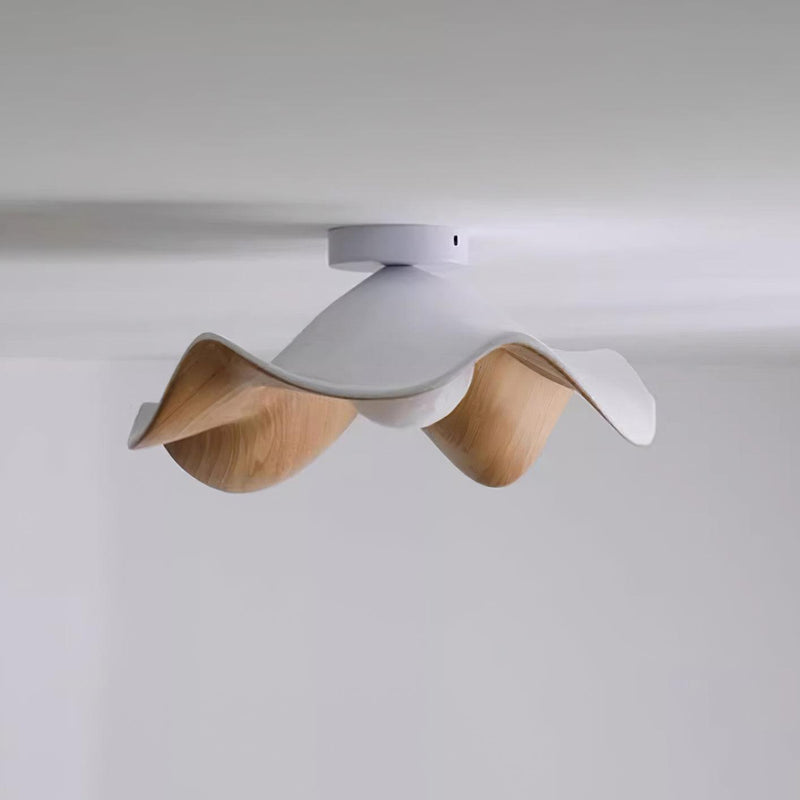 Organic Wave Wood Grain Flush Mount Ceiling Light