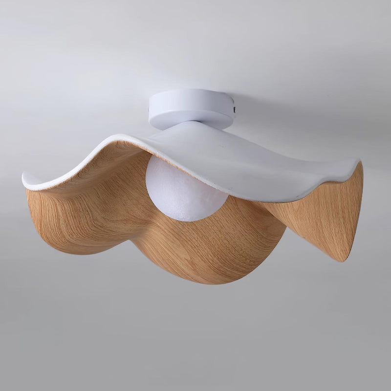 Organic Wave Wood Grain Flush Mount Ceiling Light