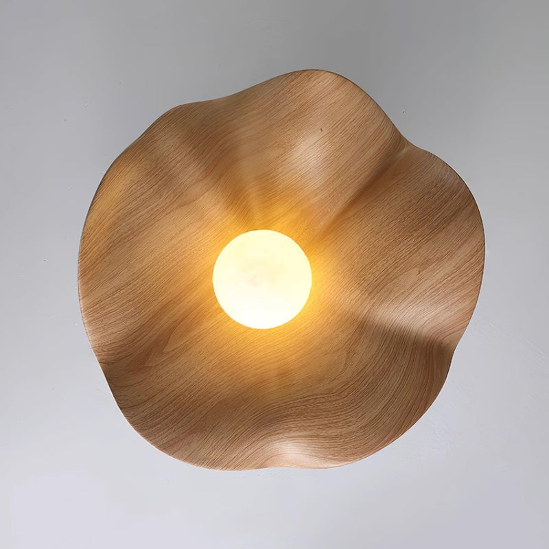 Organic Wave Wood Grain Flush Mount Ceiling Light