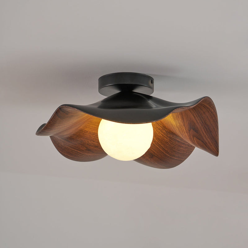 Organic Wave Wood Grain Flush Mount Ceiling Light