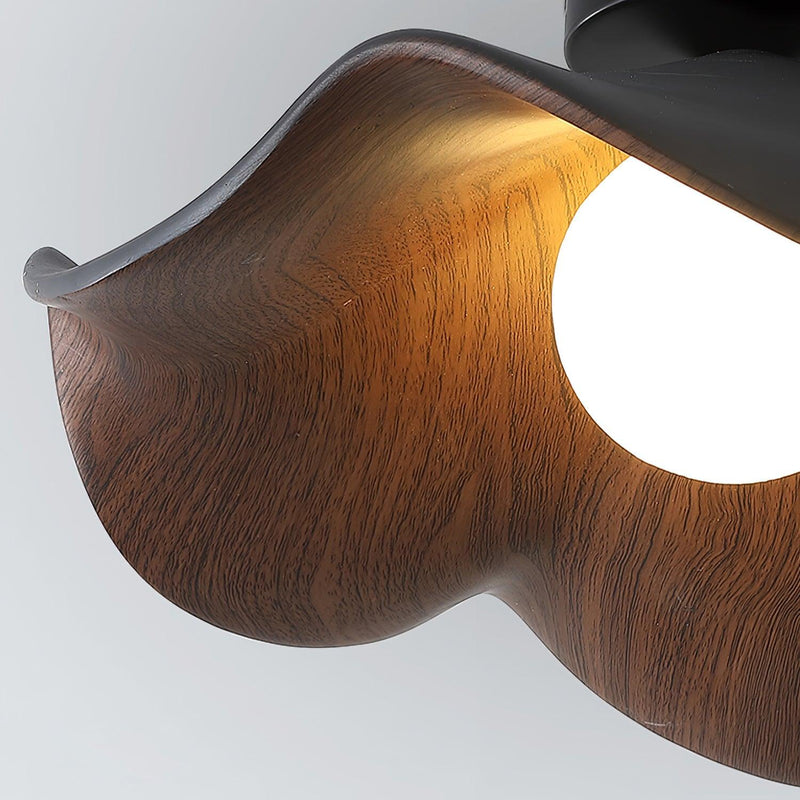 Organic Wave Wood Grain Flush Mount Ceiling Light