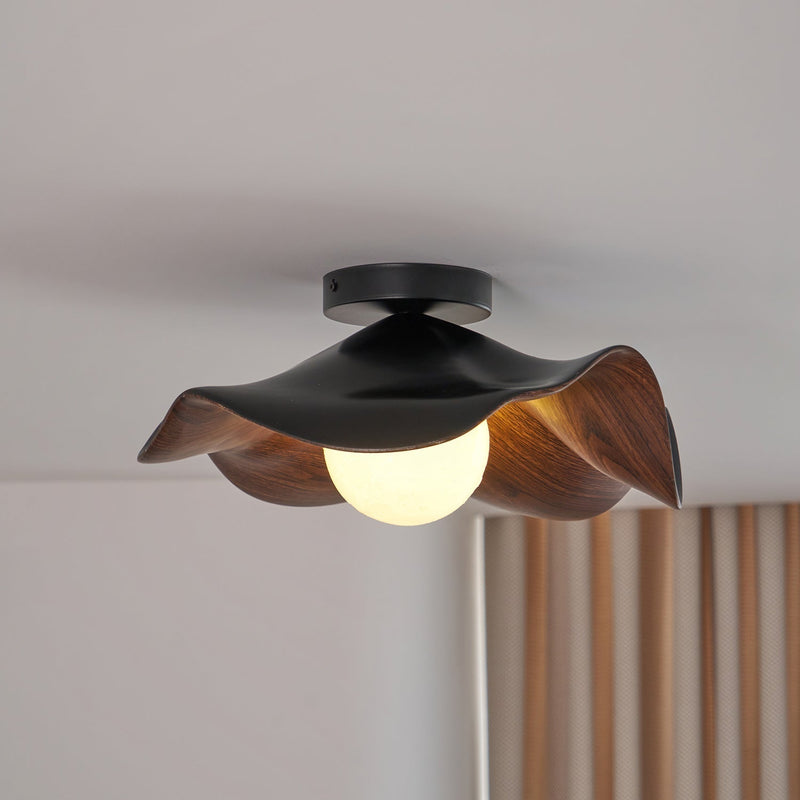 Organic Wave Wood Grain Flush Mount Ceiling Light