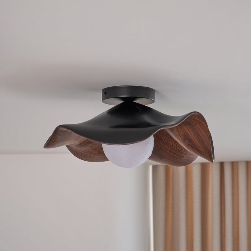 Organic Wave Wood Grain Flush Mount Ceiling Light