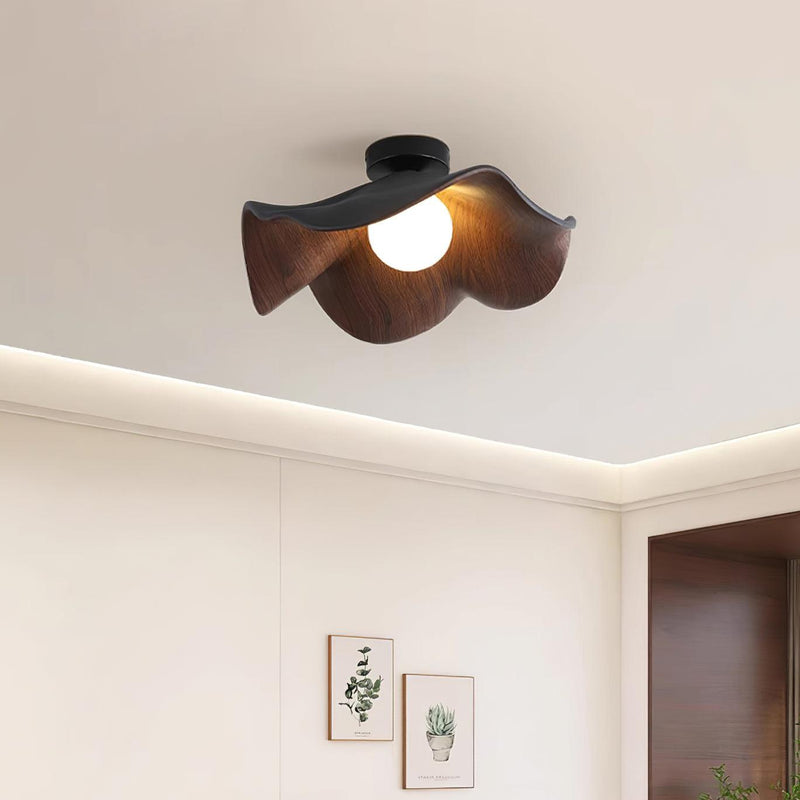 Organic Wave Wood Grain Flush Mount Ceiling Light