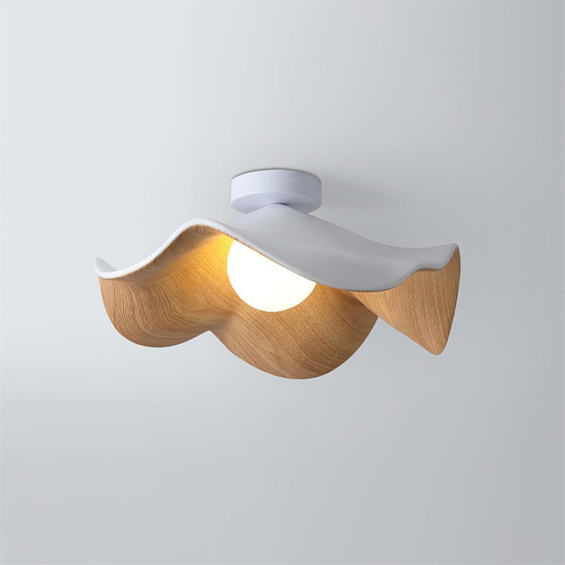 Organic Wave Wood Grain Flush Mount Ceiling Light