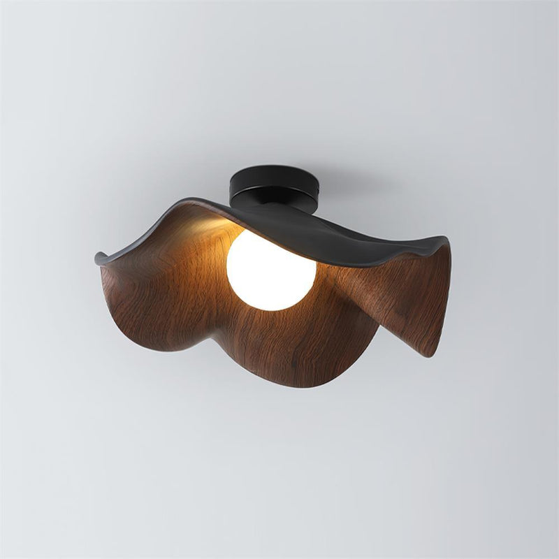 Organic Wave Wood Grain Flush Mount Ceiling Light