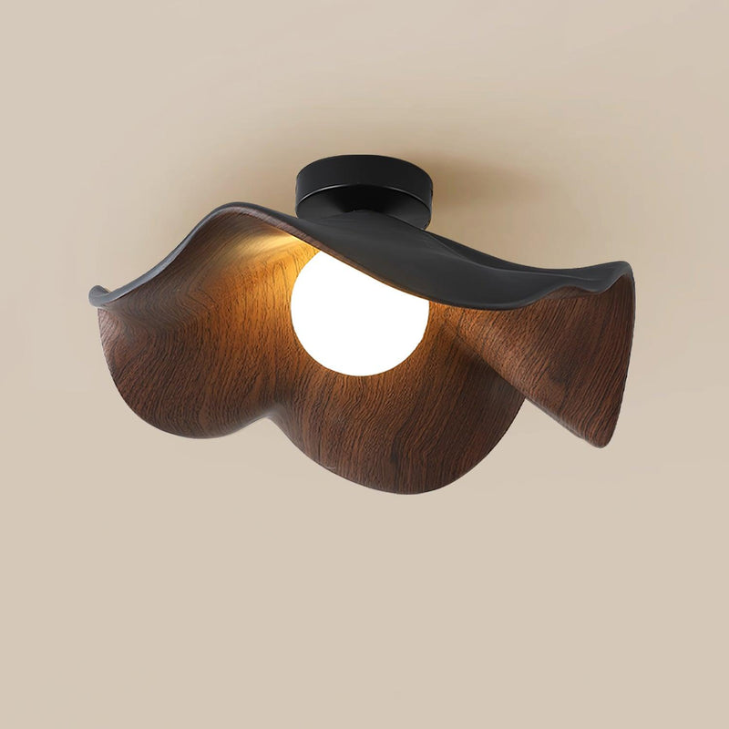 Organic Wave Wood Grain Flush Mount Ceiling Light