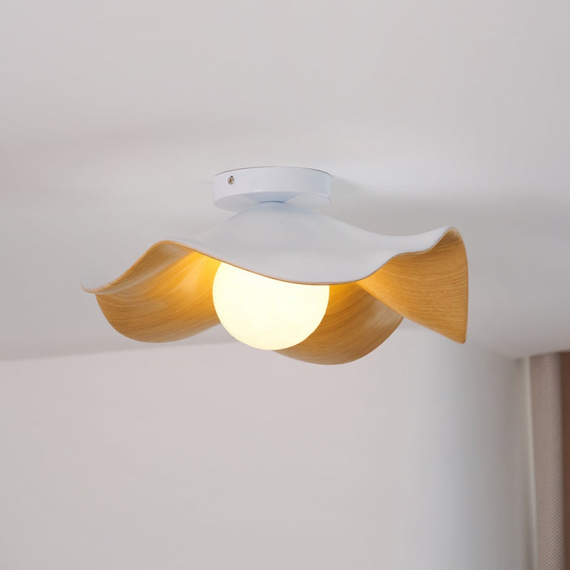 Organic Wave Wood Grain Flush Mount Ceiling Light