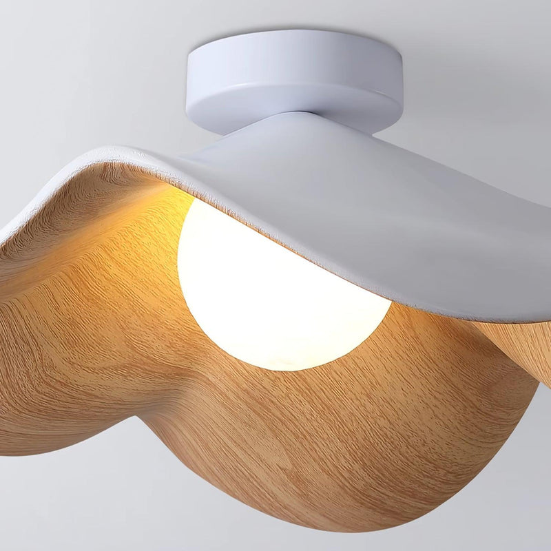 Organic Wave Wood Grain Flush Mount Ceiling Light