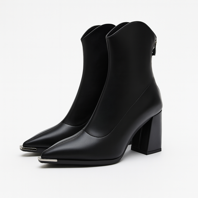 Ladies' Ankle Boots in Imitation Leather with Chrome Toe – Elegant and Striking