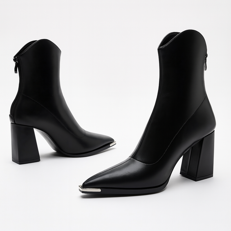 Ladies' Ankle Boots in Imitation Leather with Chrome Toe – Elegant and Striking