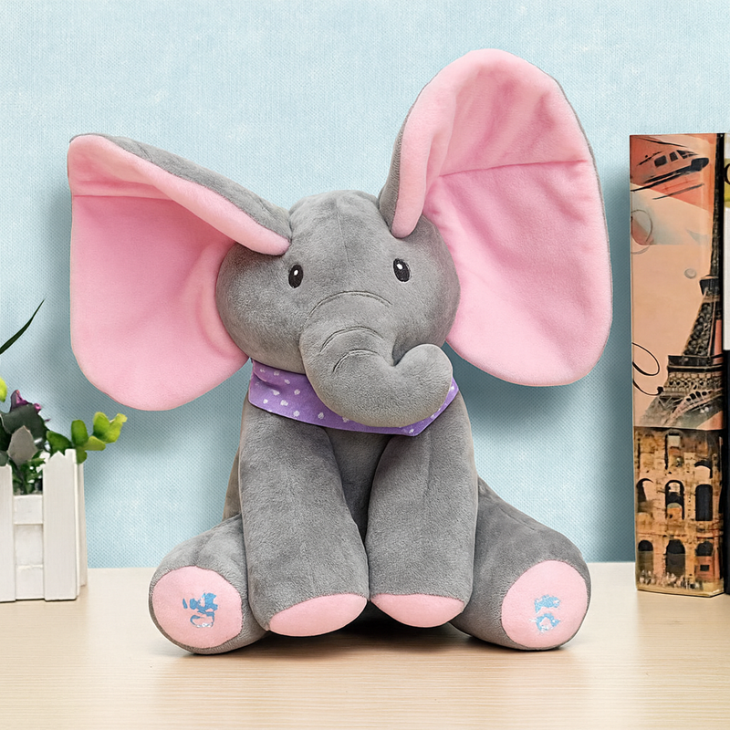 Interactive Peek-A-Boo Plush Elephant with Moving Ears