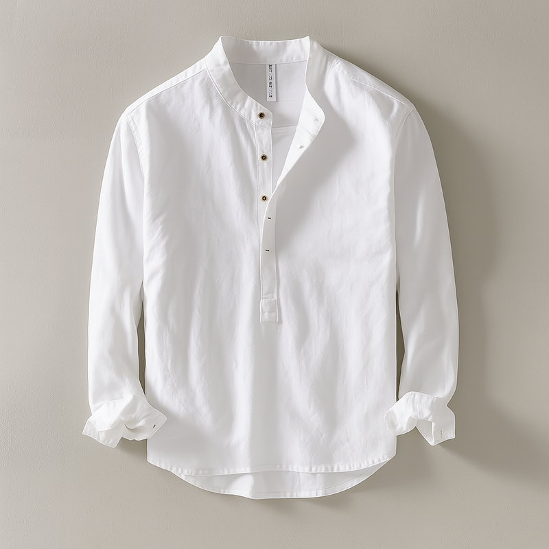 Men's Shirt with Mandarin Collar and Cotton-Linen Blend – Airy, Comfortable and Timeless