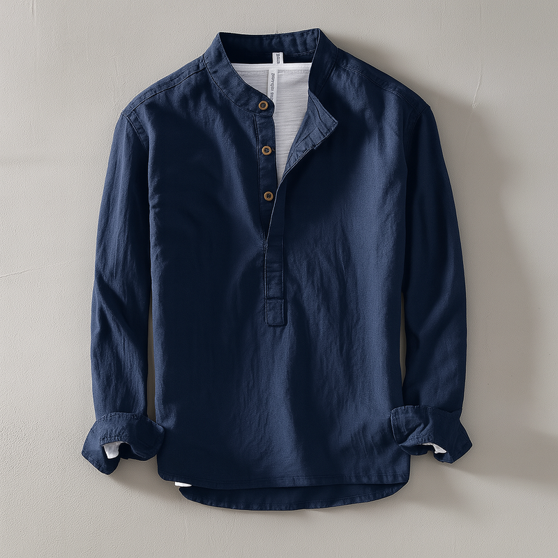 Men's Shirt with Mandarin Collar and Cotton-Linen Blend – Airy, Comfortable and Timeless