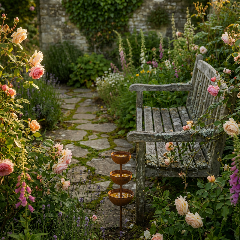 Three-Tier Iron Garden Bird Station with Ground Stake