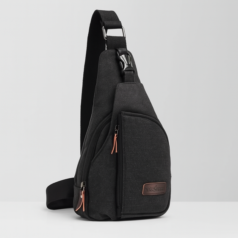 Compact Nylon Crossbody Shoulder Bag with Multiple Zip Compartments