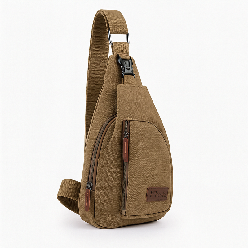 Compact Nylon Crossbody Shoulder Bag with Multiple Zip Compartments