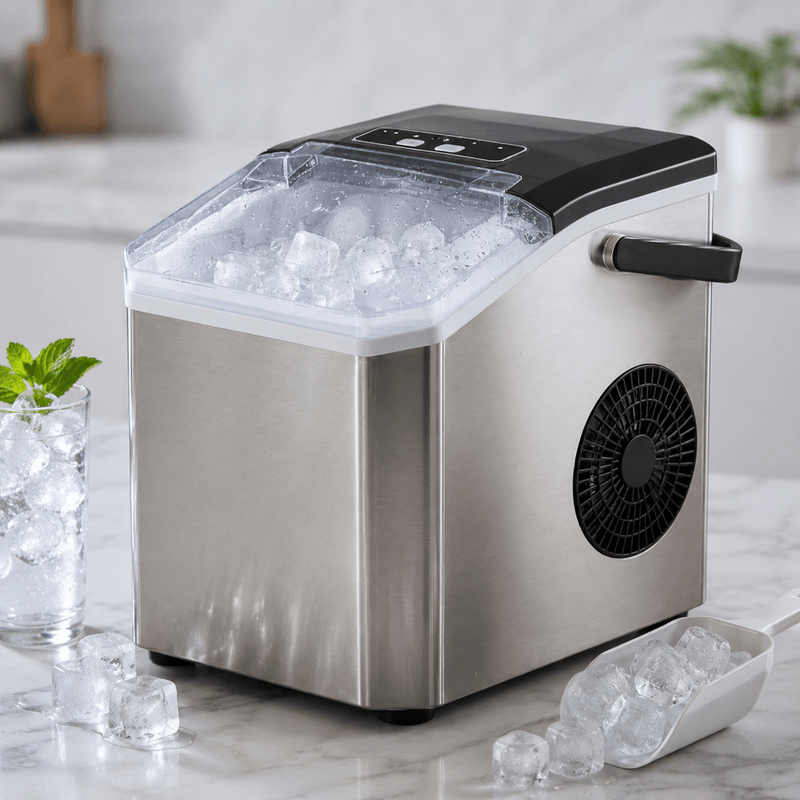 Stainless Steel Ice Cube Maker with Transparent Lid for Fresh Ice Cubes