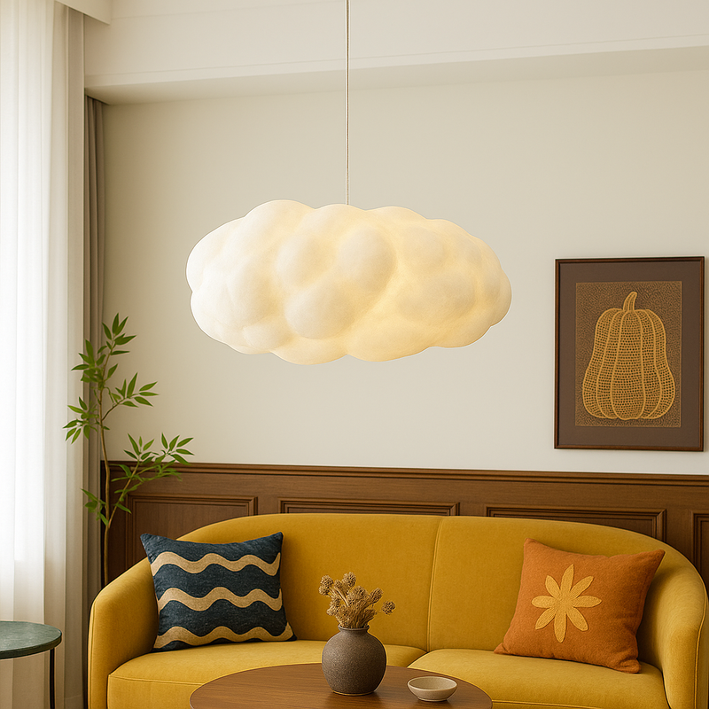Cloud-Shaped PVC Pendant Light with Adjustable Suspension