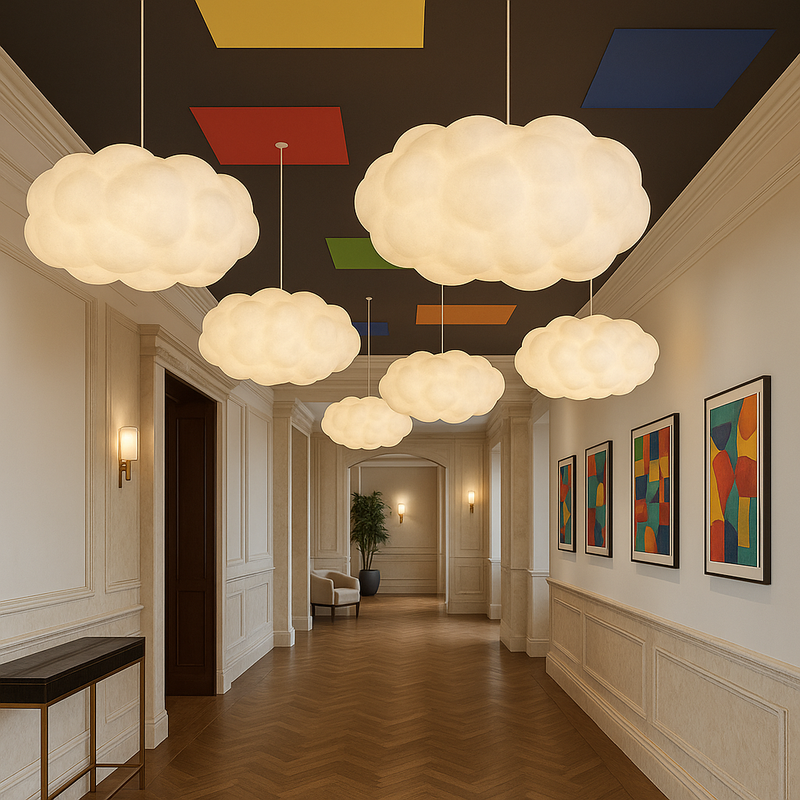 Cloud-Shaped PVC Pendant Light with Adjustable Suspension