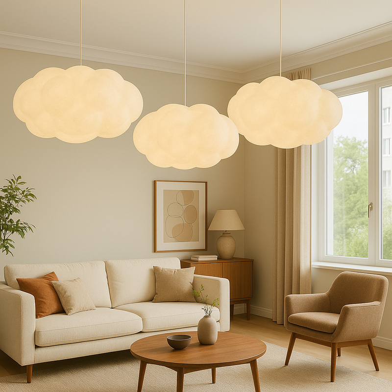 Cloud-Shaped PVC Pendant Light with Adjustable Suspension