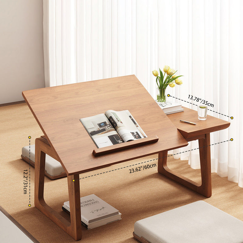 Folding Solid Wood Side Table with Adjustable Top
