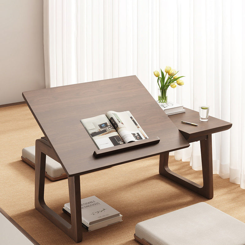 Folding Solid Wood Side Table with Adjustable Top